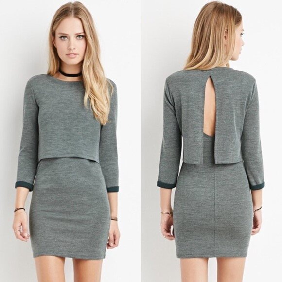 FOREVER 21 Charcoal Gray Open-Back Sweater Dress - Size Medium - Picture 1 of 6